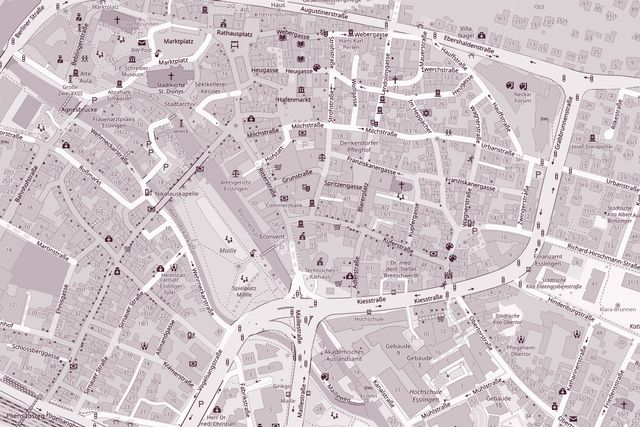 Stadtplan von Esslingen mit Markierung der Praxis in der Strohstraße 2